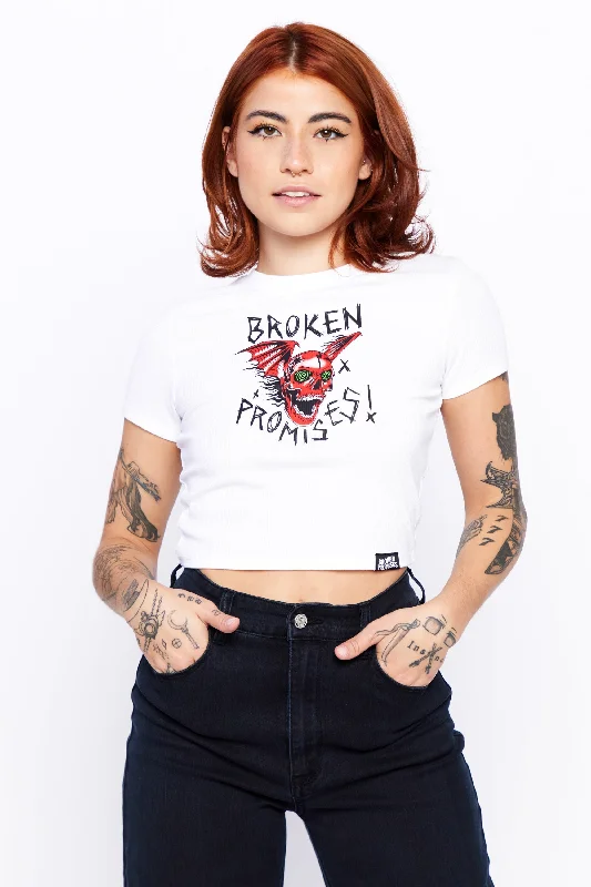 Bat Wing Ribbed Crop Tee White