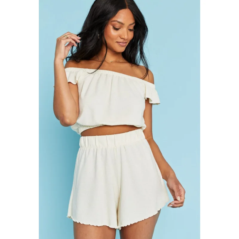 Motions Off Shoulder Flutter Top