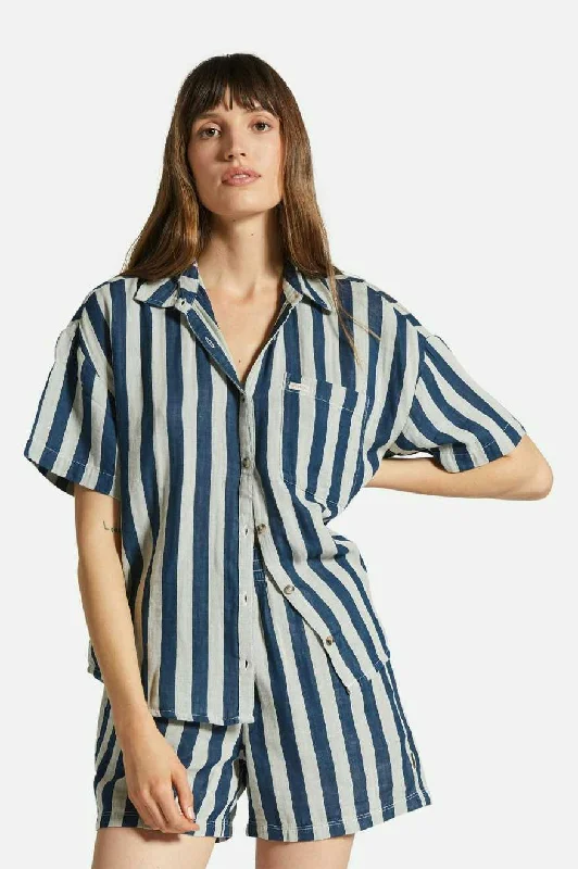 Mykonos Stripe Boyfriend S/S Woven Shirt - Deep Sea