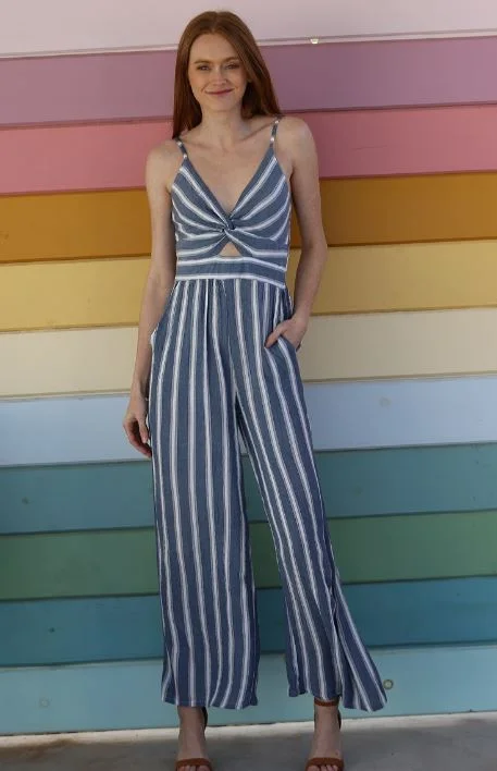 Twist Front Striped Jumpsuit