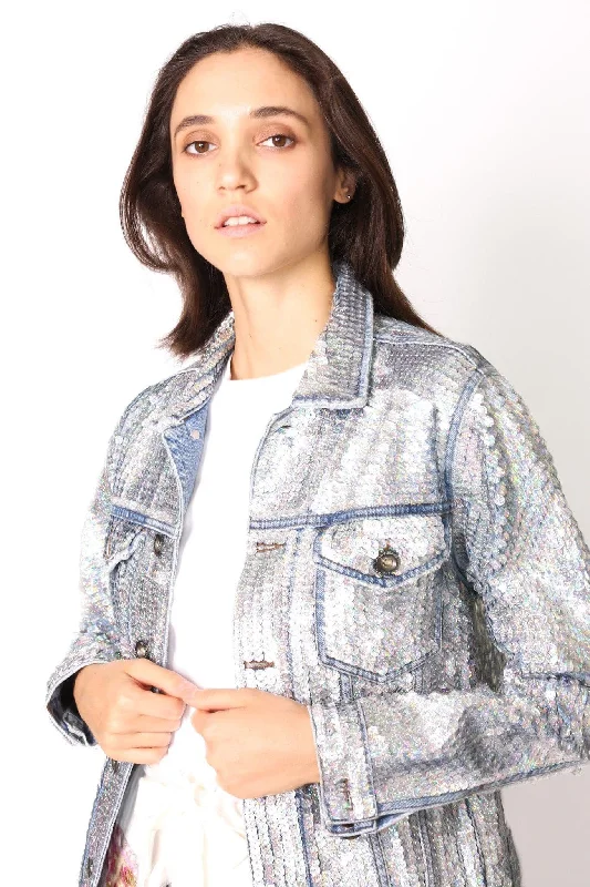 SEQUIN HAND EMBROIDERED DENIM JACKET DEMI (SILVER)