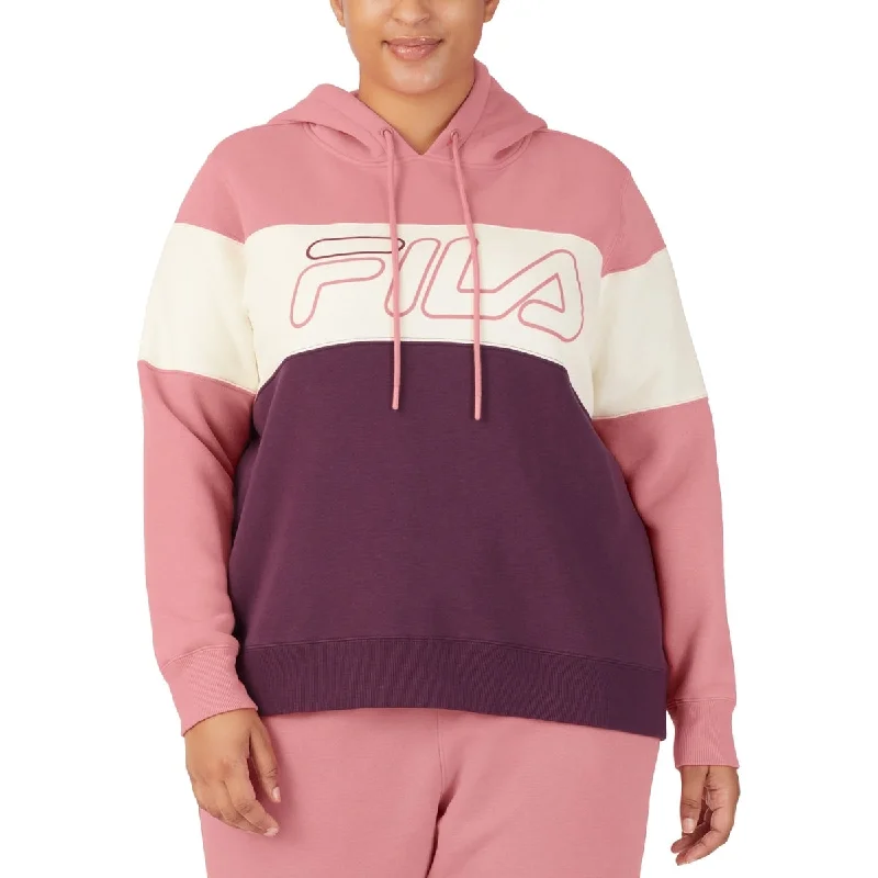 Fila Women's Timeless Logo Colorblocked Hoodie Pink Size 2X