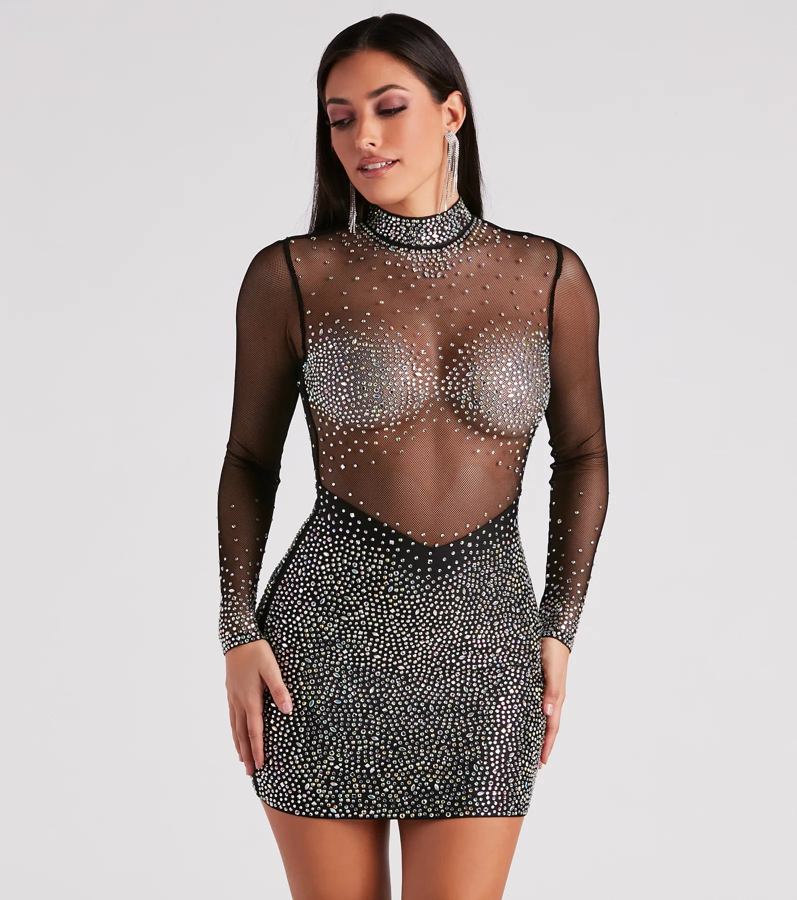 Tate Rhinestone Mesh Party Dress