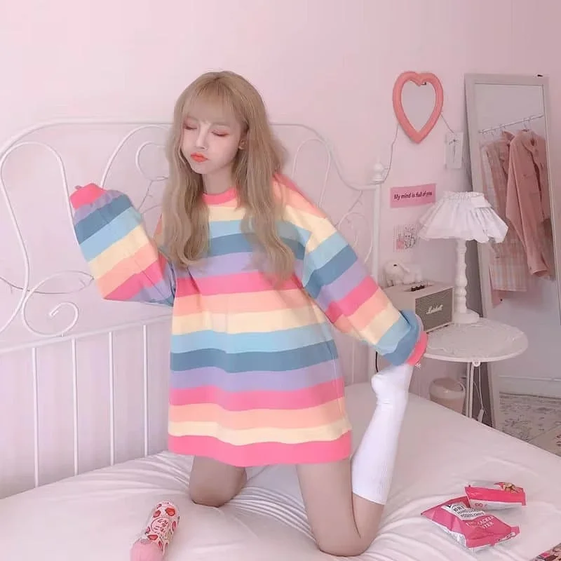 Lazy Days Pastel Rainbow Striped Top