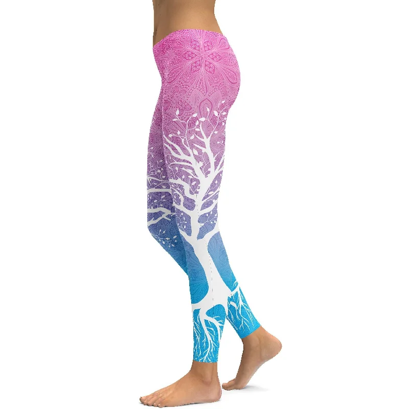 Pink to Blue Tree of Life Leggings