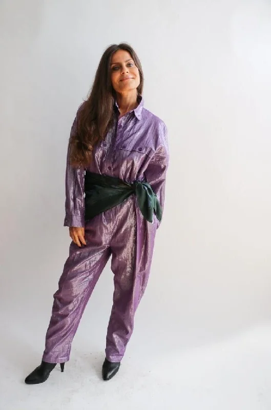 XS / S - Suzie Kondi Purple Lurex Shiny NEW The Utility Jumpsuit 0708EL