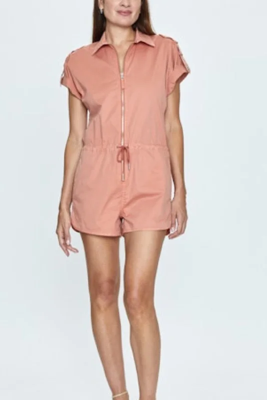 Pistola: Meg Short Sleeve Zip Front Romper in Turmeric