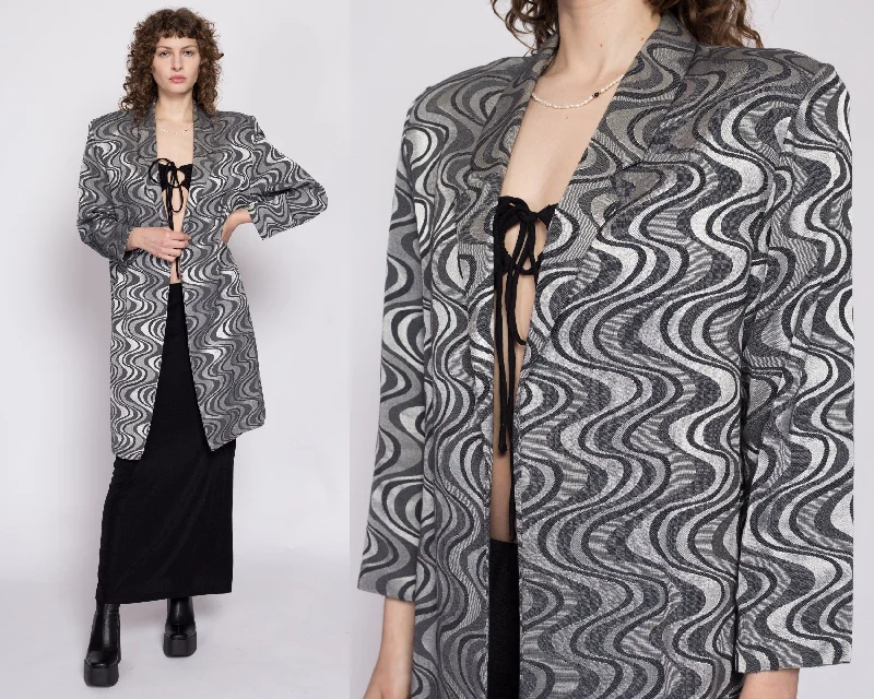 80s Silver & Black Wavy Op Art Jacket - Large