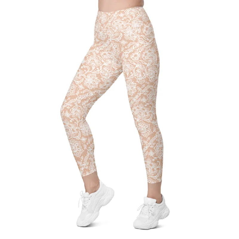 White Faux Lace Leggings with Pockets