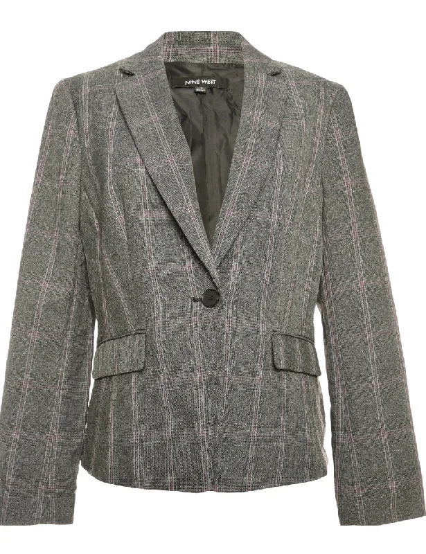 Checked Dark Grey & Purple Tailored Blazer - M