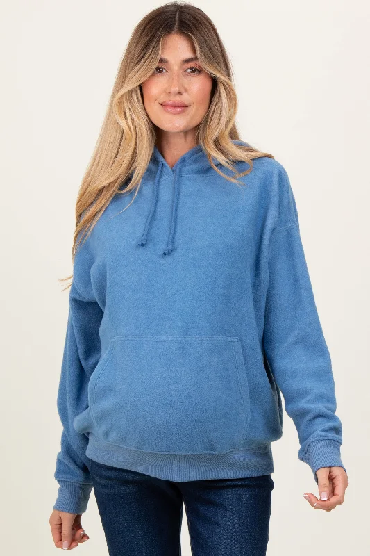 Blue Brushed Knit Oversized Maternity Hoodie