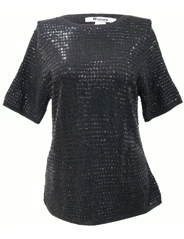 Sequined Black Jumper - M