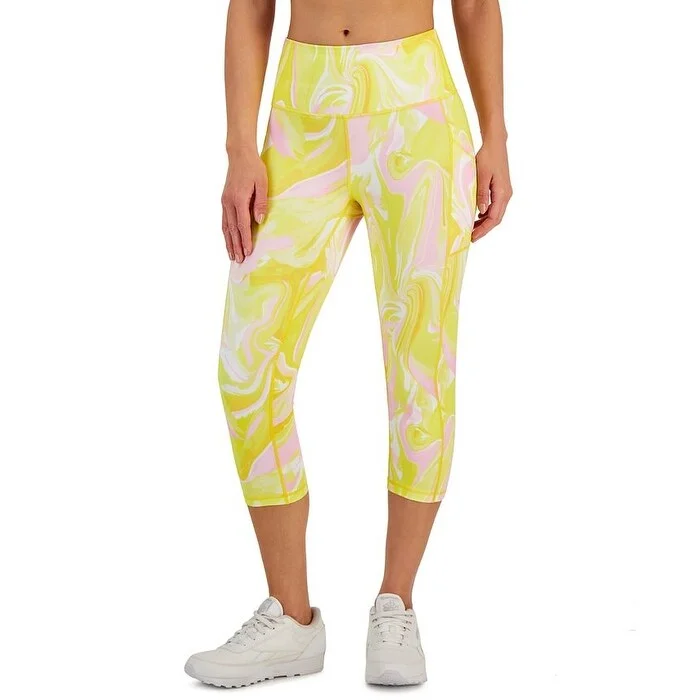 ID Ideology Women's Compression Side Pocket Cropped Leggings Yellow Size X-Large - XL