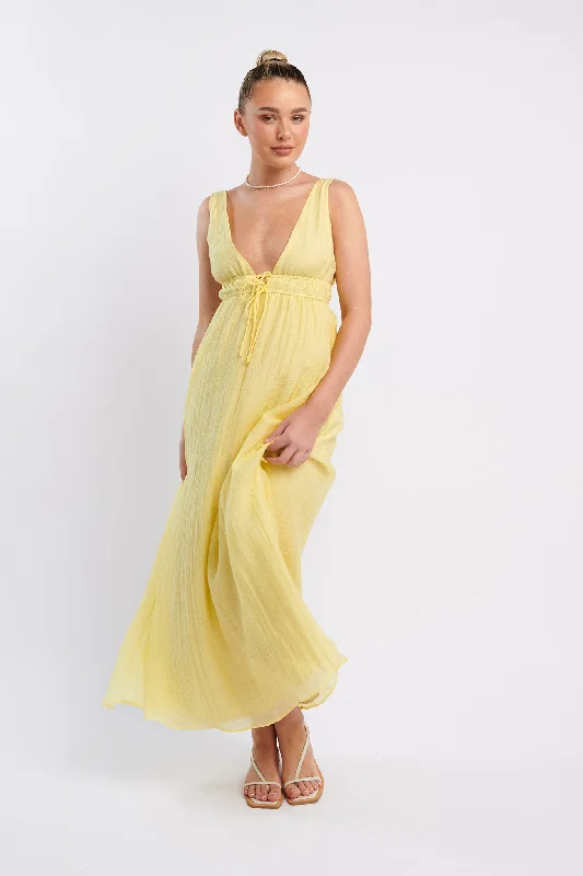 Kylin V-Neck Tied Bust Maxi Dress Lemon