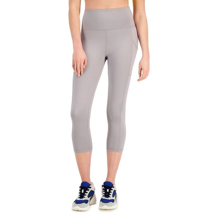 ID Ideology Women's Compression High Rise Side Pocket Cropped Leggings Gray Size X-Large - XL