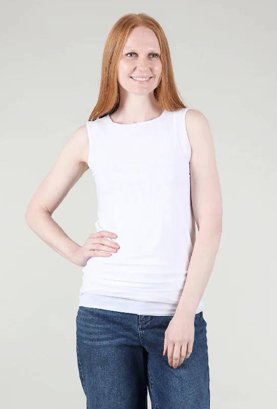 Florence Solid Double Sheer Tank Top, White