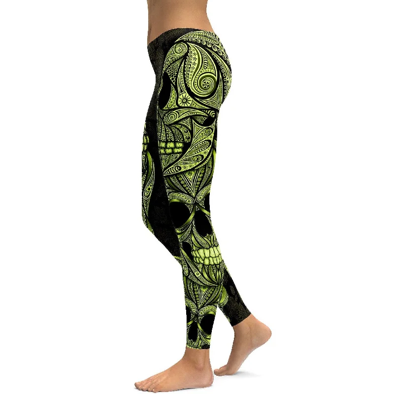 Yellow Ornamental Skull Leggings