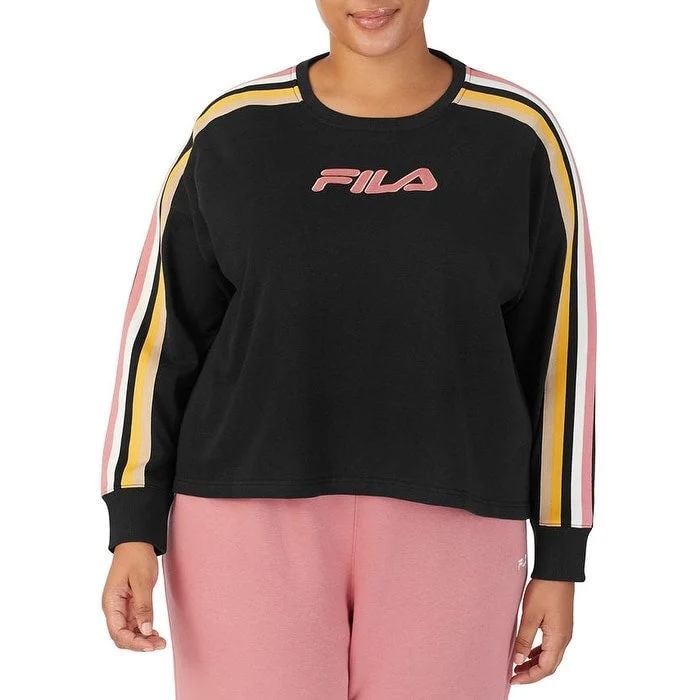 Fila Women's Clover Crewneck Logo Colorblocked Sweatshirt Black Size 1X