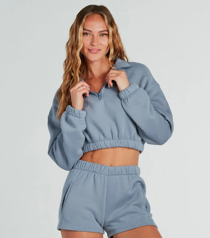 Weekend Loading Half Zip Fleece Crop Sweatshirt