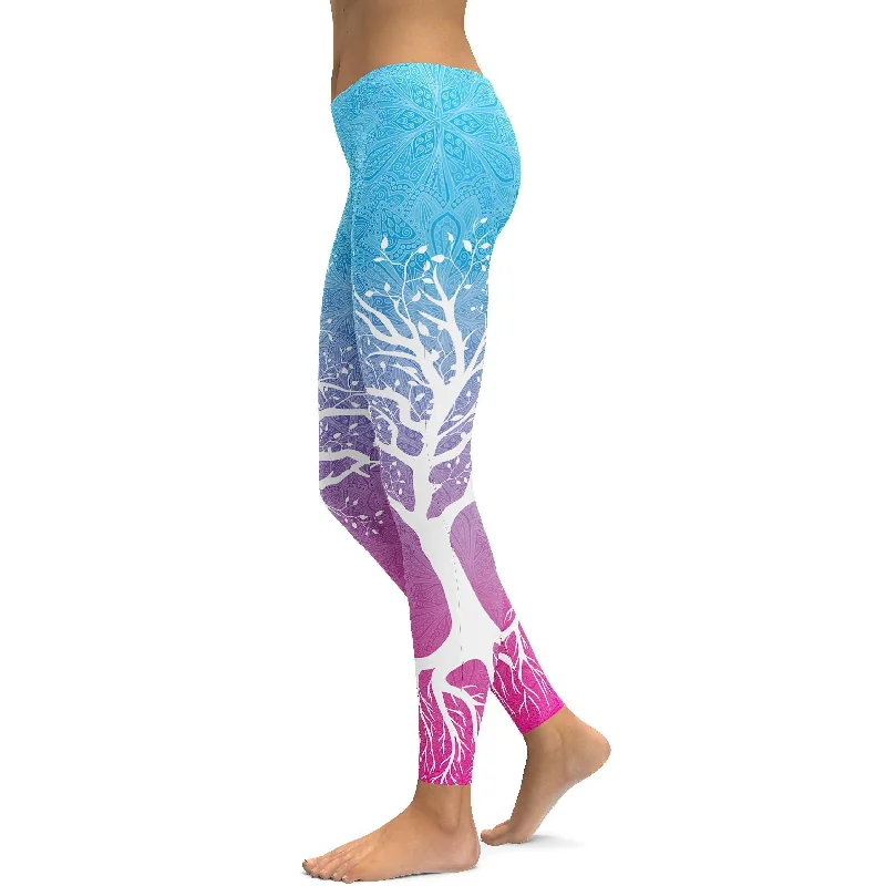 Blue to Pink Tree of Life Leggings