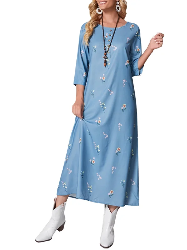 KittenAlarm - Floral Printing Middle Sleeve Dress