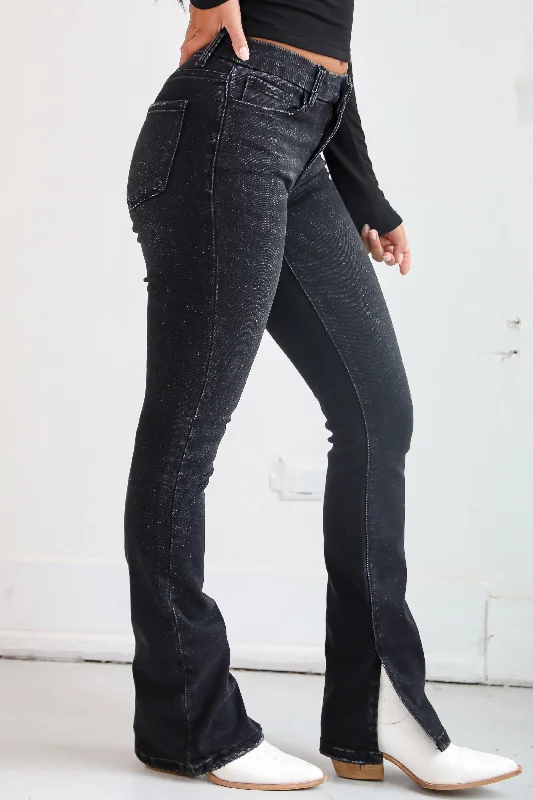 Miranda Black Mid-Rise Slit Hem Bootcut Jeans