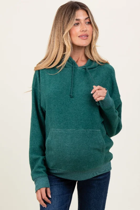 Forest Green Brushed Knit Oversized Maternity Hoodie