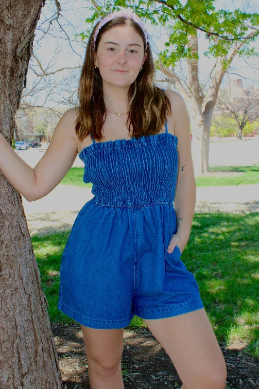 Smocked Denim Romper