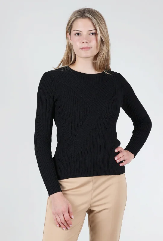 Multi-Stitch Shaker Sweater, Black