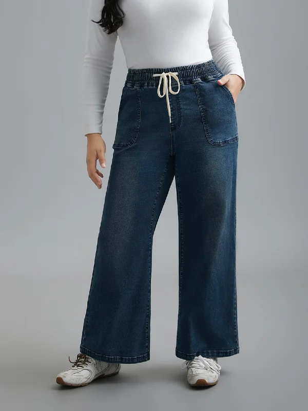 Drawstring Stretchy Waist Pocket Jeans