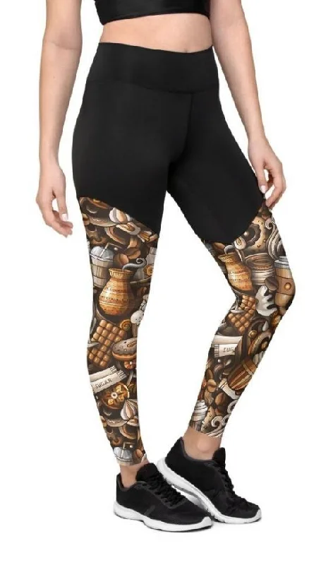 Coffee Shop Print Compression Leggings