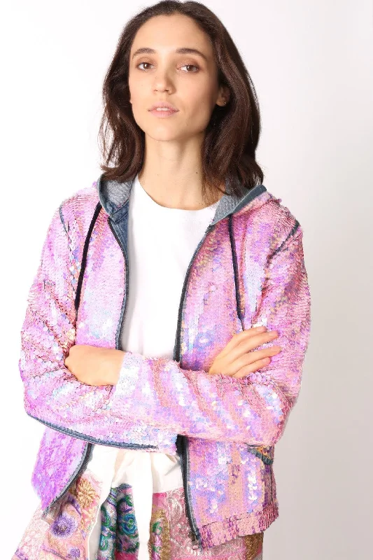 SEQUIN HOODIE DENIM JACKET