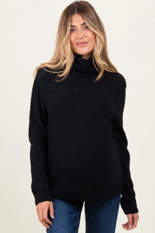 Black Turtleneck Chenille Knit Maternity Sweater