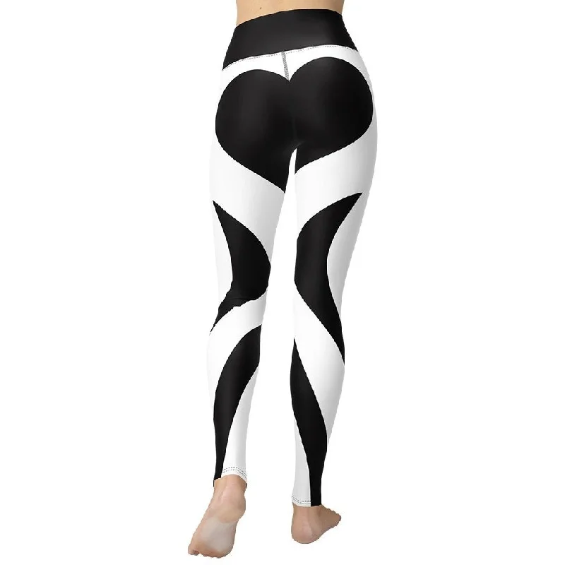 Charcoal Black & White Heart Shaped Yoga Leggings