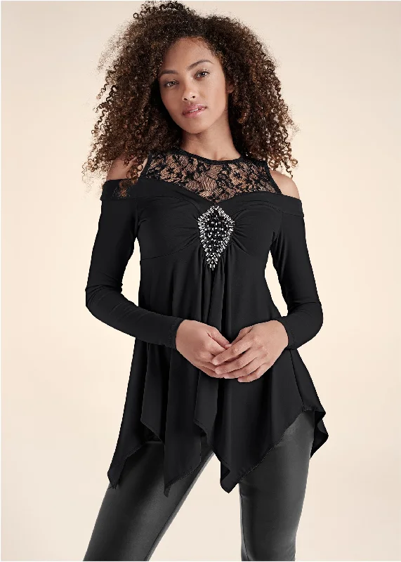 Sparkle Medallion Lace Top - Black