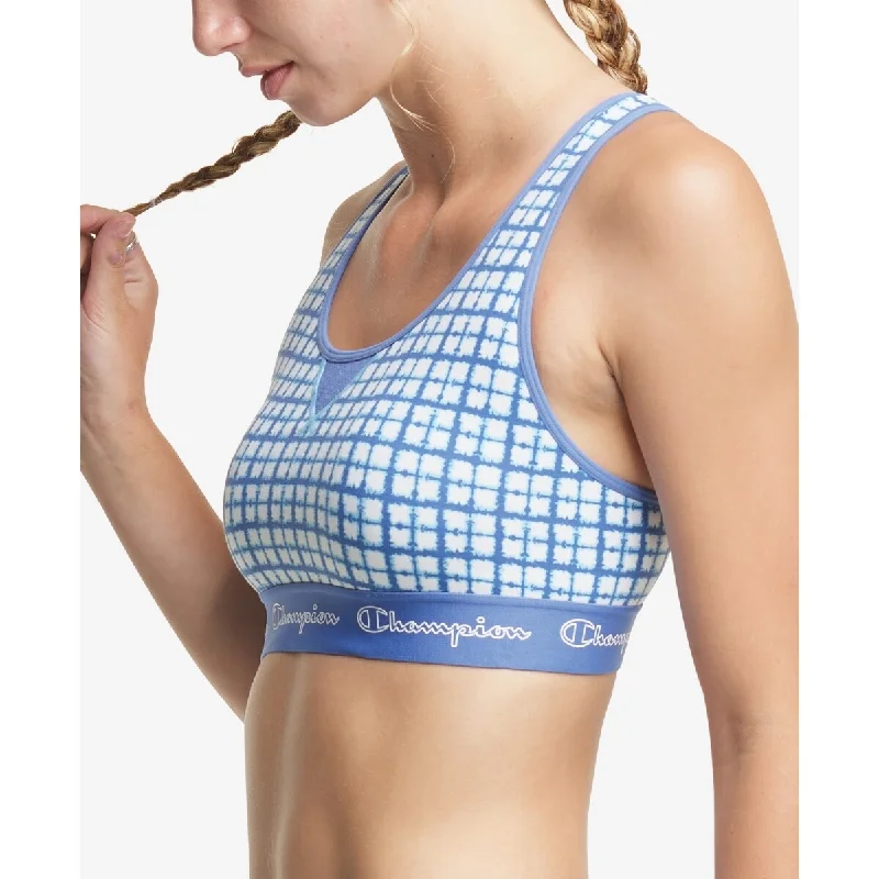 Champion Women's Authentic Logo-Print Cutout Racerback Sports Bra Blue Size XS