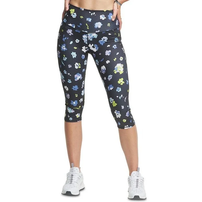 Champion Women's Stretch Moisture Wicking Odor Technology Built In Pocket Floral Active Wear Cropped Leggings Black Size Small