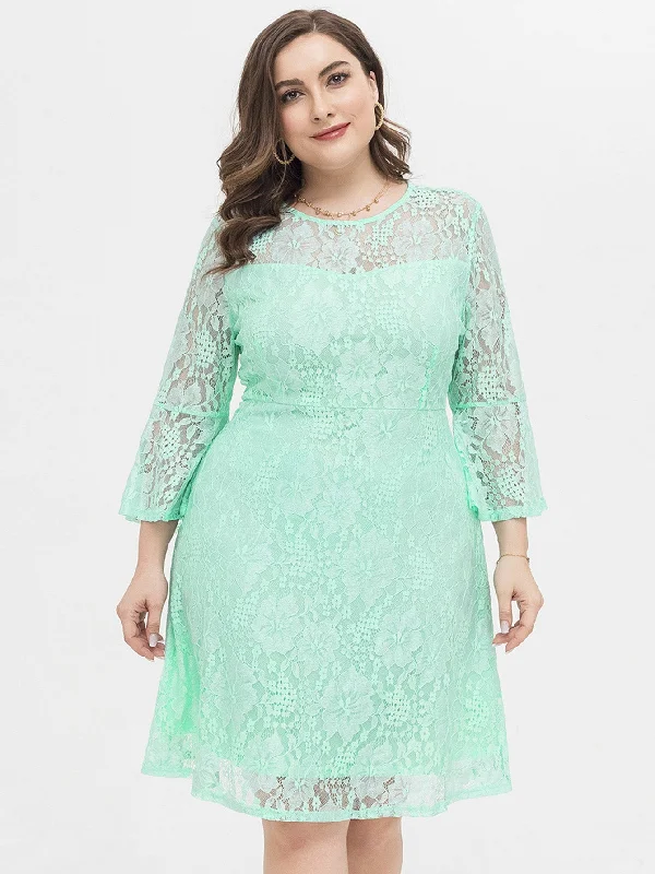 KittenAlarm - Plus Size Flounce Sleeve Lace Dress