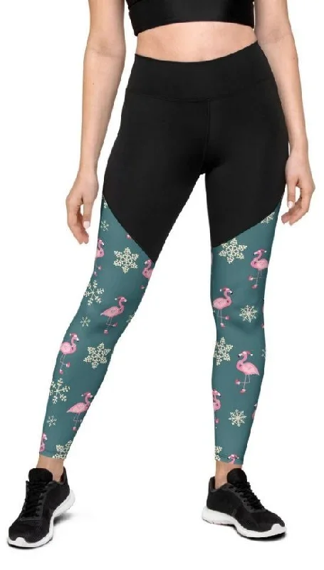 Festive Flamingos Compression Leggings