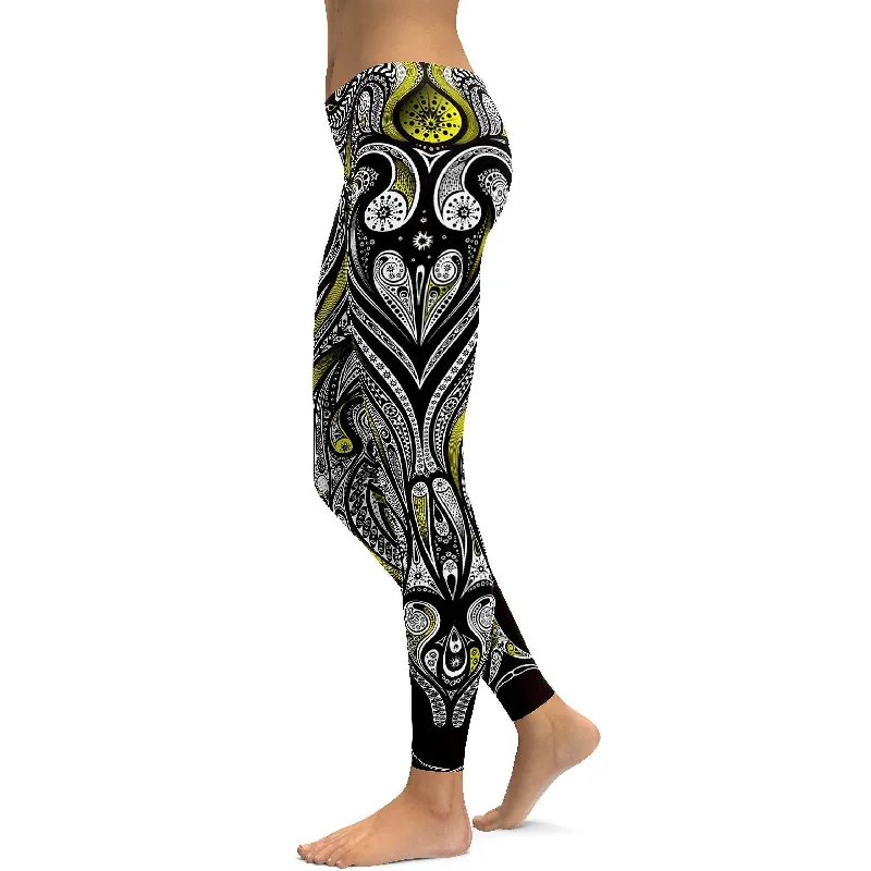 Yellow Ornament Pattern Leggings