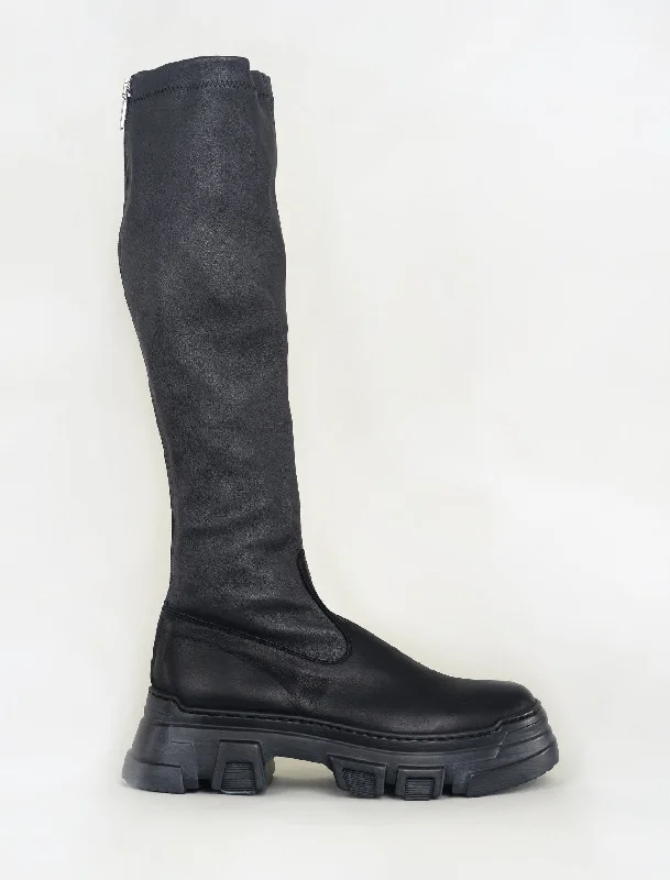 Tall Two-Tone Stretchy Boot, Black/Anthracite