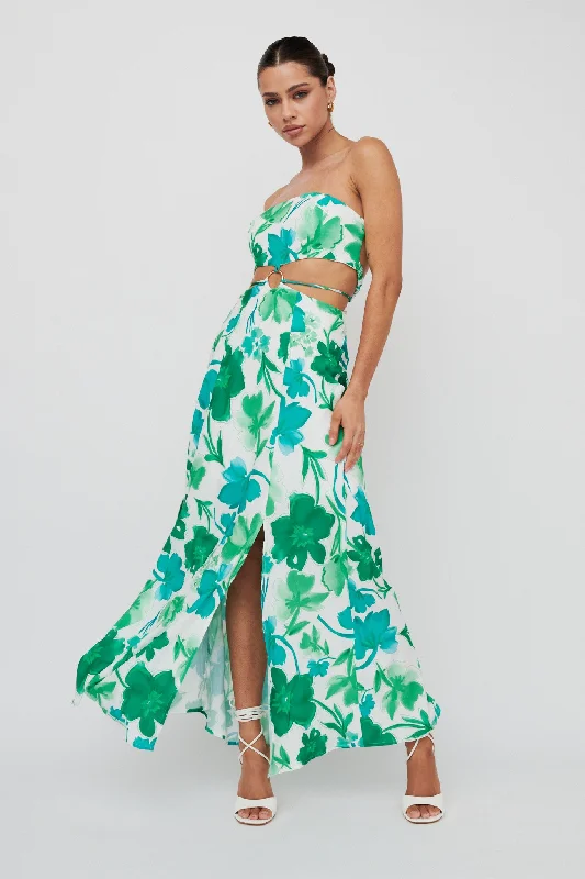 Tuscan Summers Strapless Cut-Out Midi Dress Green