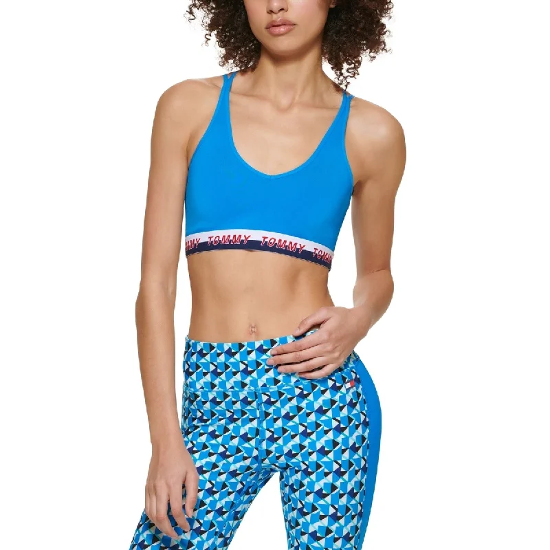 Tommy Hilfiger Women's Strappy Logo Band Low Impact Sports Bra Blue