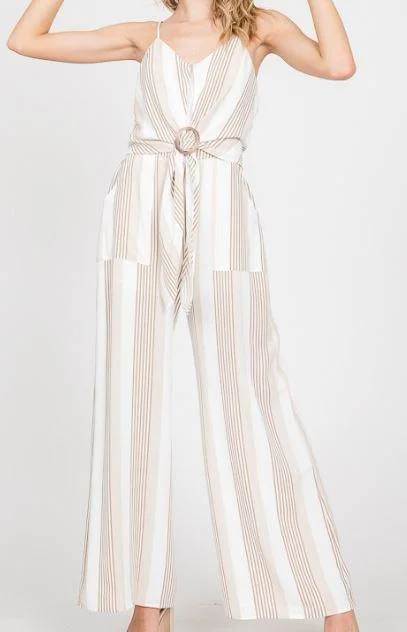 Multi Stripe Belted Jumpsuit