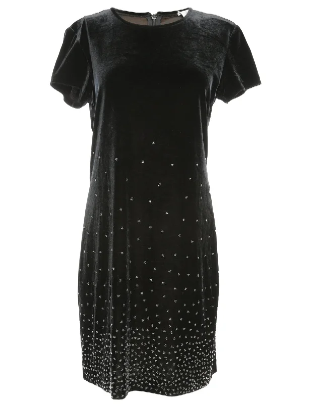 Velvet Beaded Black Dress - L