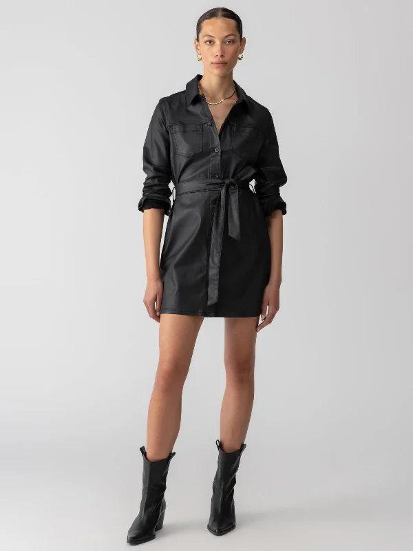 Coated Denim Dress Black