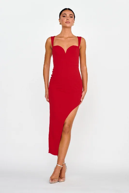 Hearts Flutter Sweetheart Neckline Dress Red