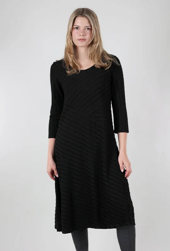 Frayed Stripe Seamed Dress, Black