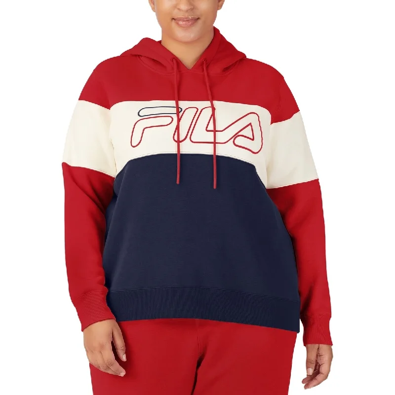 Fila Women's Timeless Logo Colorblocked Hoodie Red Size 1X