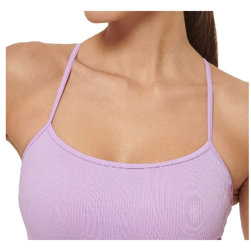 Dkny Women's Ribbed Strappy Longline Low Impact Sports Bra Purple Size Large